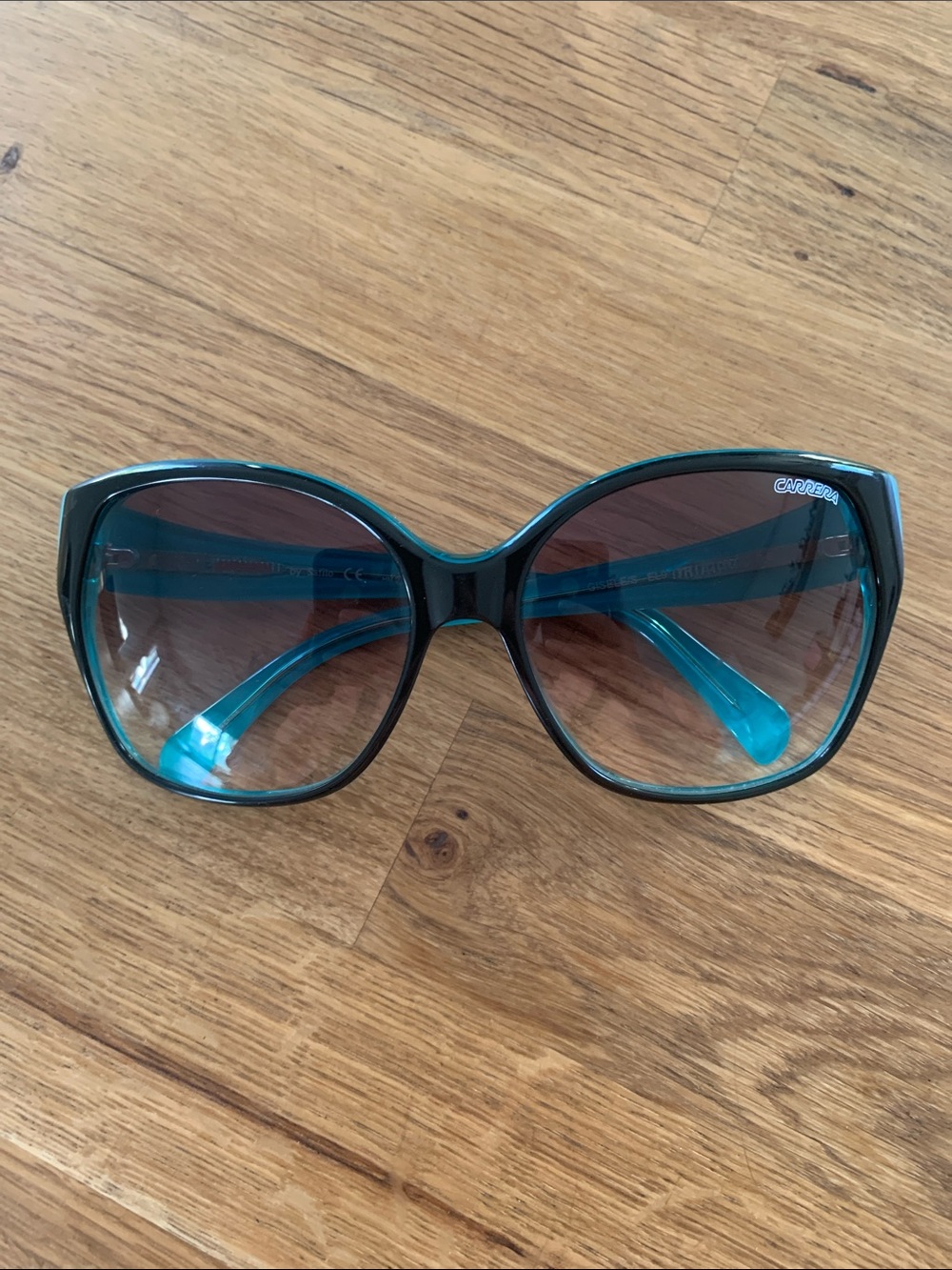 Carrera Gisèle/S Black and Turquoise Oversized Women's Sunglasses